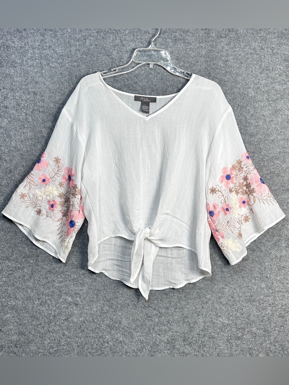 Olivia & Martin Women’s S Boho Tie-Front Gauze Top Semi-Sheer Beachcore Peasant